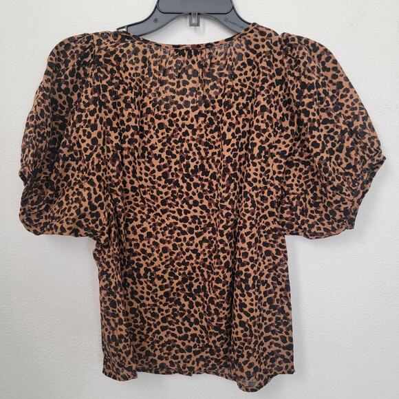 Madewell Leopard Print Balloon Short Puff Sleeve Button Front Sz XS Cotton - Picture 2 of 10